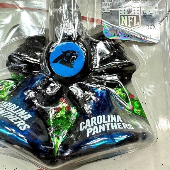 NFL Carolina Panthers Football Bell Glitter Christmas Holiday Ornaments Set of 6 - Picture 2 of 8